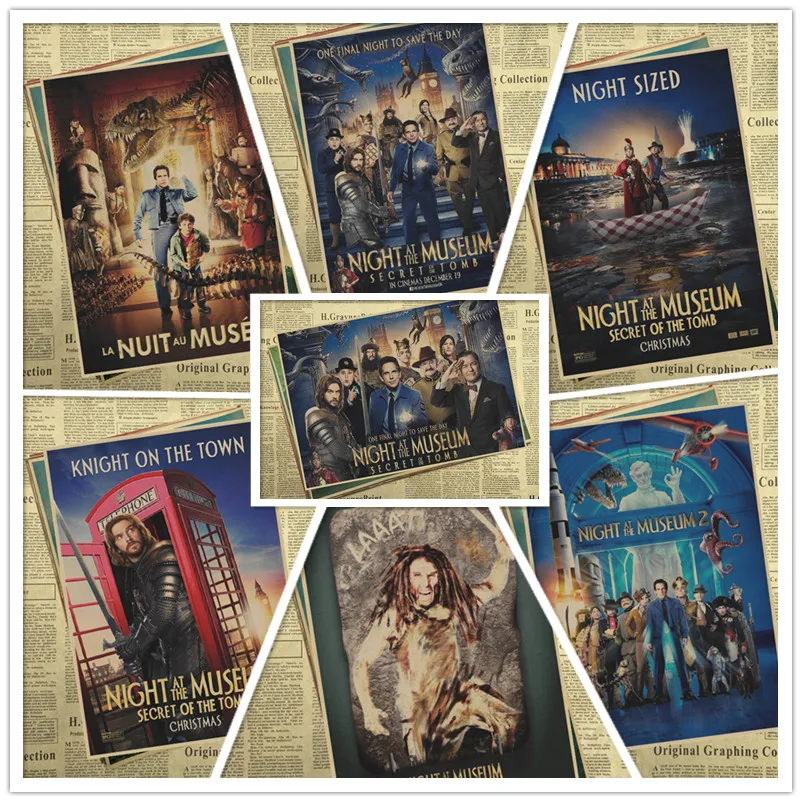 Ретро постер ночь в музее настенные постеры из крафт бумаги с принтом для