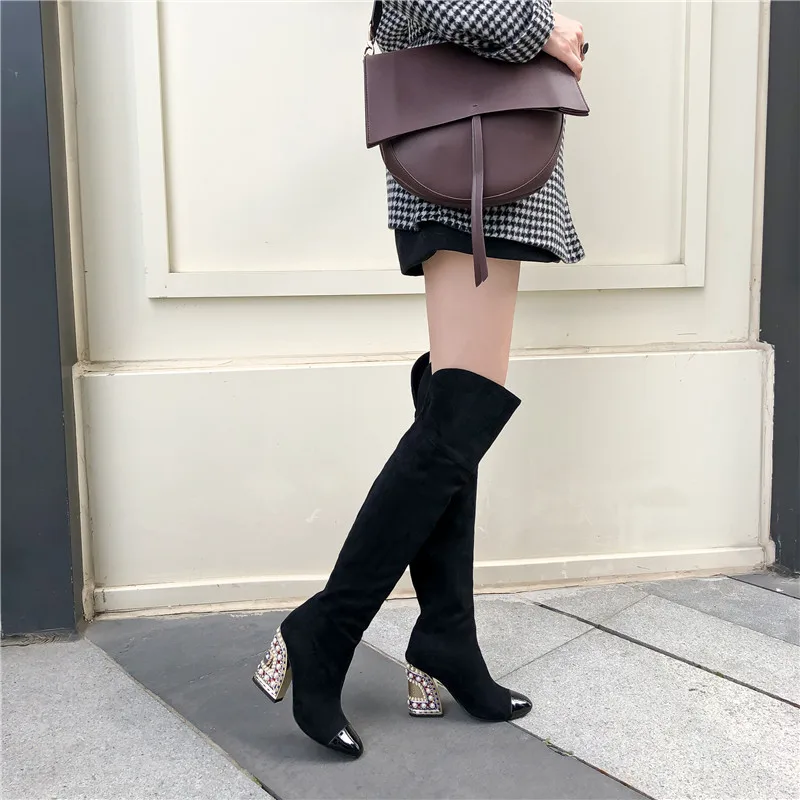 Gold Over The Knee Boots Brand New European And American Ladies Banquet Party Thigh High Heels Rhinestone Metal Decorative Boots