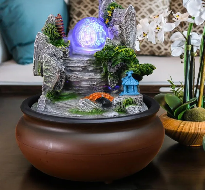 Китайский стиль Rockery Maitreya Карп фонтан фэн-шуй шар светодиодный светильник украшение дома Офис открытие настольная мебель