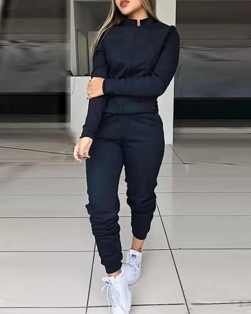 Женские спортивные костюмы из двух предметов комплекты с топом на молнии и