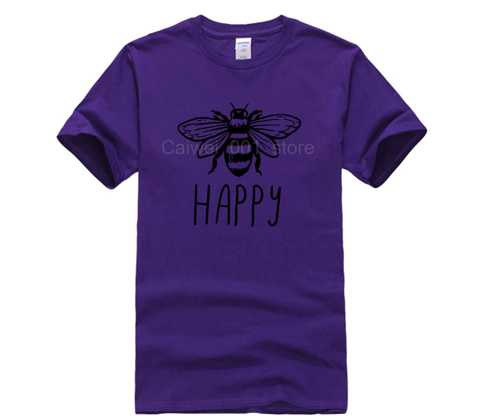 

Men's 2020 Fashion Style T Shirt Bee Happy Women Bumble Bee Print Fashion Tumblr Inspiring Men Printing Short Sleeve Tshirt