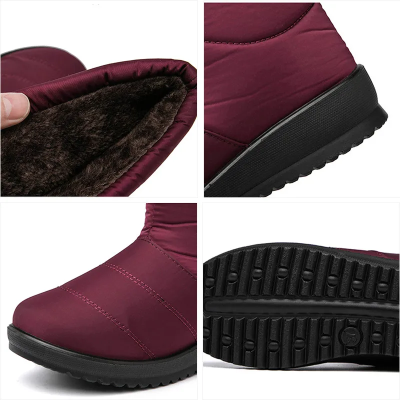 

NEWDENBER 2020 Winter Boots Women Shoes Waterproof Mid-Calf Snow Boots Keep Warm Ladies Bootie Wedge Rubber Plush Botas Mujer