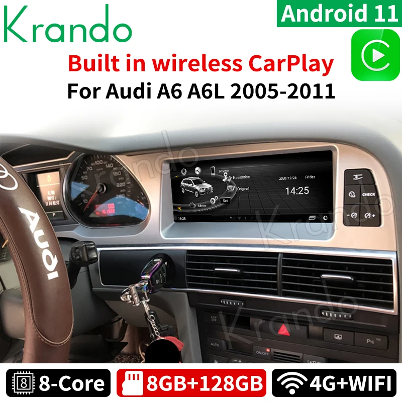 

Krando Android 11.0 8.8'' Original Style Car Radio For Audi A6 A6L 2005-2011 Navigation GPS 8G 128G ROM Wireless Carplay