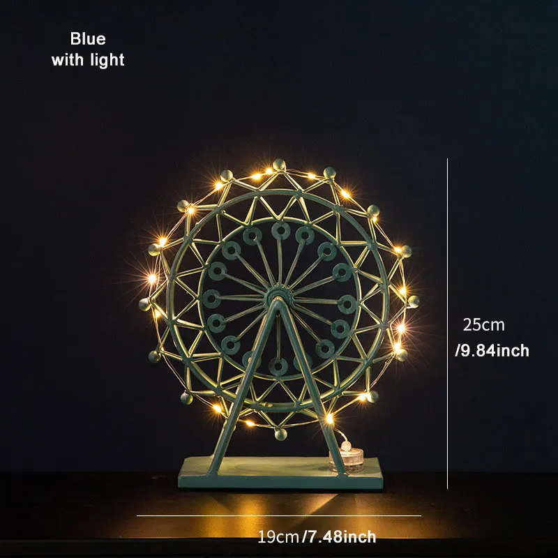 blue with light Очаровательный скандинавский вращающийся Золотой Синий металл колесо обозрения рождественские украшения стола с огнями подарки на день рождения друзей - Цвет: blue with light