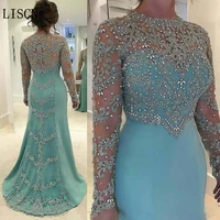 rhinestones beaded appliques mother of the bride dresses mint green mermaid wedding dress sparkly long sleeve formal party gowns