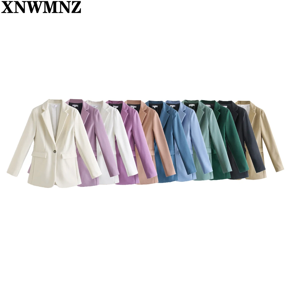 

XNWMNZ Spring Autumn Women Fashion Office Wear Single Button Blazer Coat Vintage Long Sleeve Back Vents Chic Female Outerwear