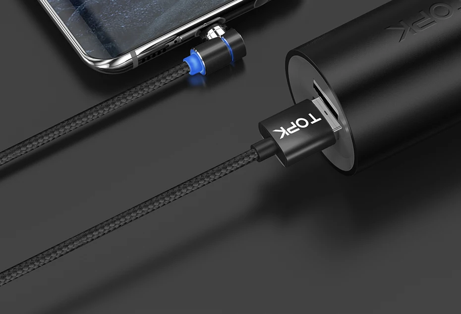 TOPK 1 м 90 градусов Магнитный кабель, нейлоновый светодиодный Micro USB кабель и usb type-C USB C кабель для iPhone samsung huawei Xiaomi htc sony