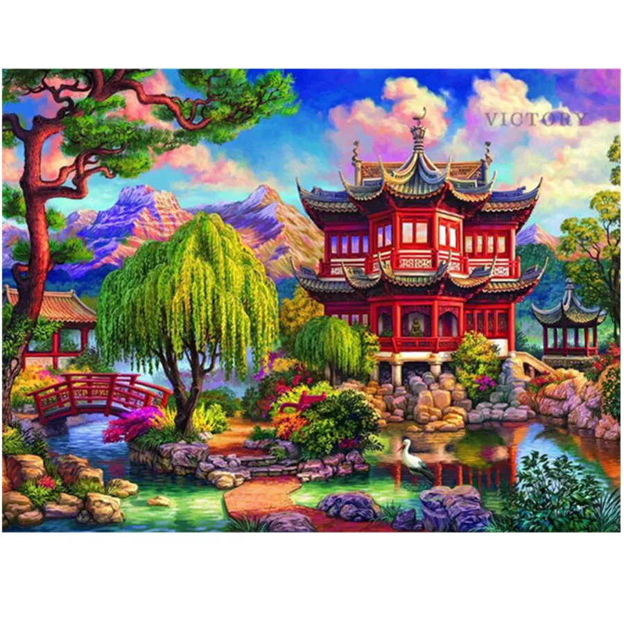 

5D Full Square Diamond Painting Japanese Traditional Building Embroidery Cross Stitch City Landscape Mosaic Home Decoration