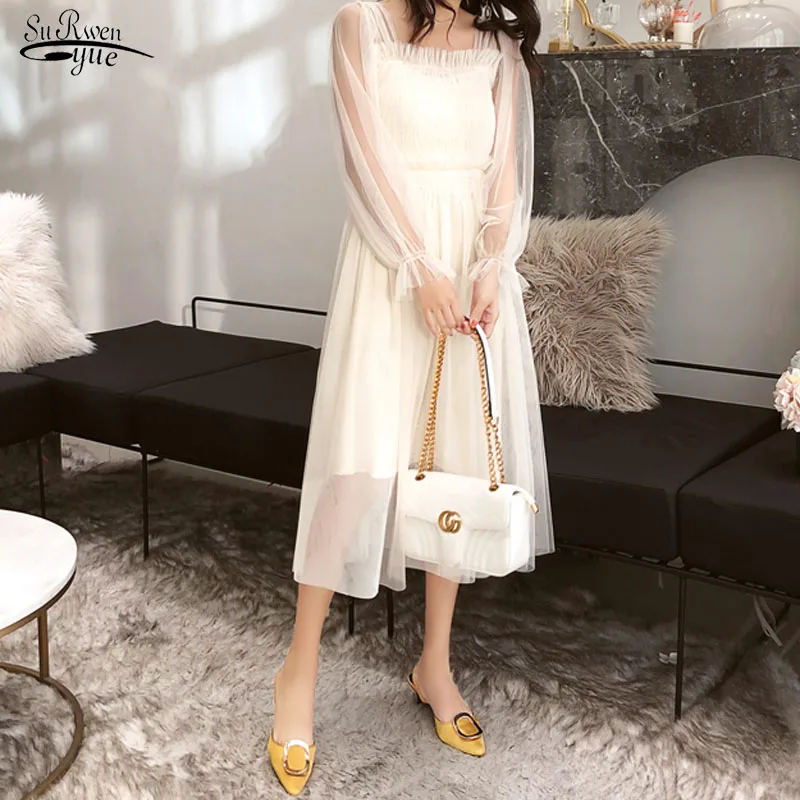 Женское кружевное платье-трапеция повседневное однотонное милое платье до