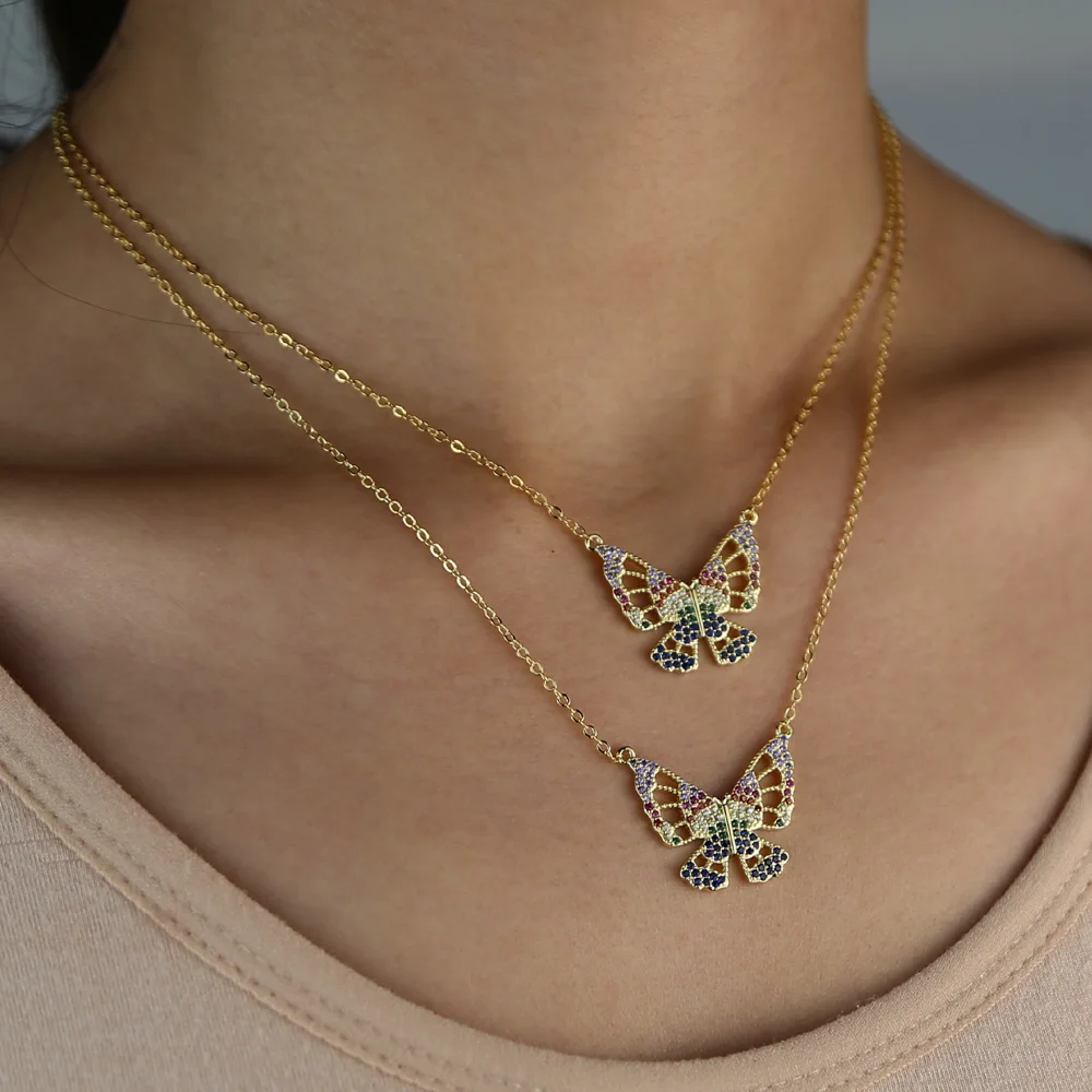 Ожерелье с золотой бабочкой для женщин красивое красочное модное украшение