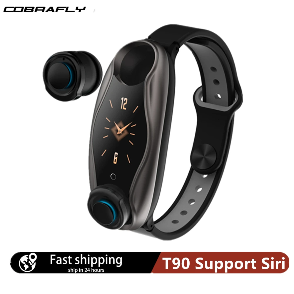 Смарт браслет Cobrafly T90 TWS Bluetooth наушники 2 в 1 BT 5 0 Мужские и женские модные часы Android
