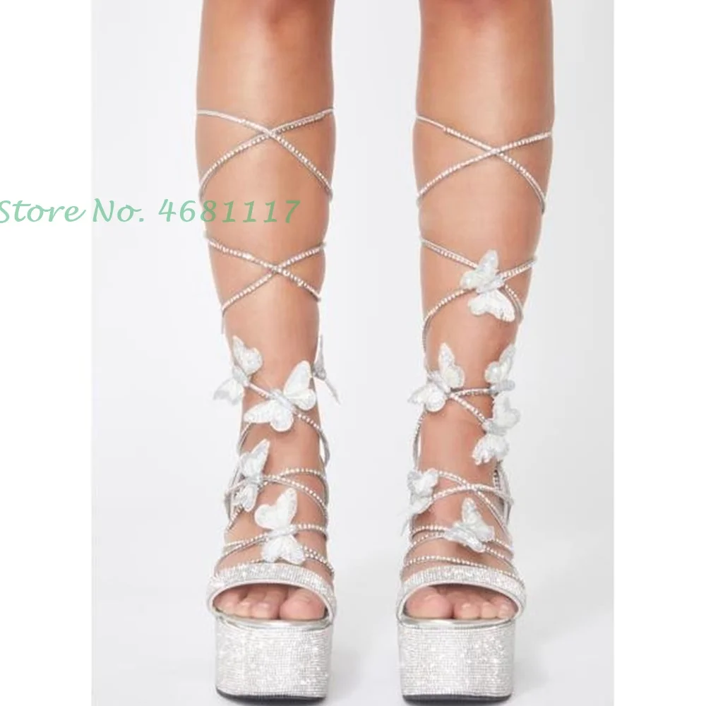 Женские босоножки на платформе серебристые сандалии с открытым носком массивном