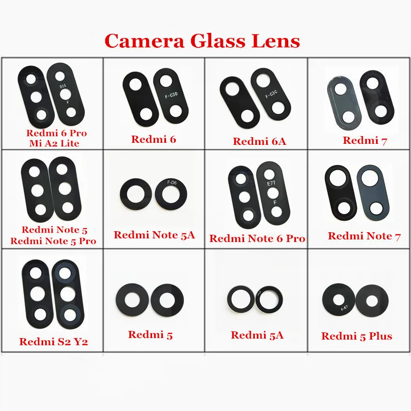 Стеклянный объектив задней камеры 50 шт./лот с наклейкой для Xiaomi Redmi 7 6A 6 Pro 5A 5 Plus S2 Y2