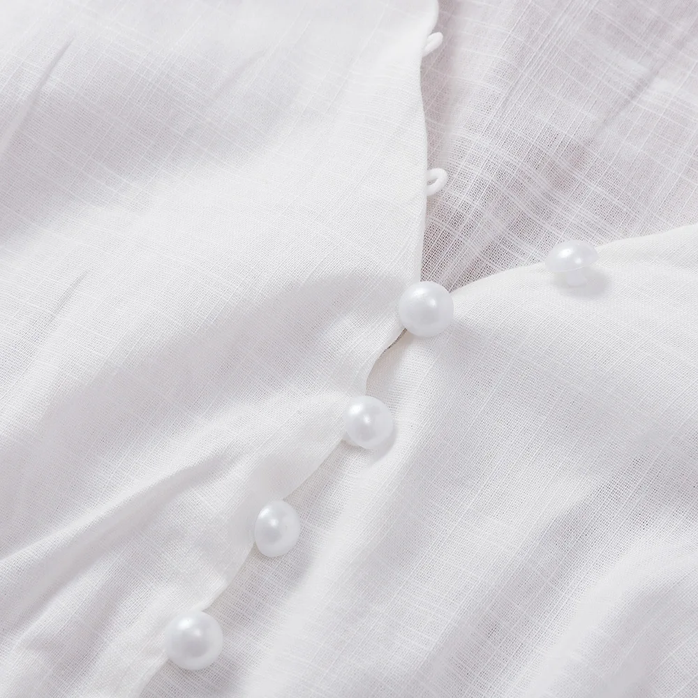 2019 сексуальное Белое платье женское с завышенной талией одноцветное глубоким