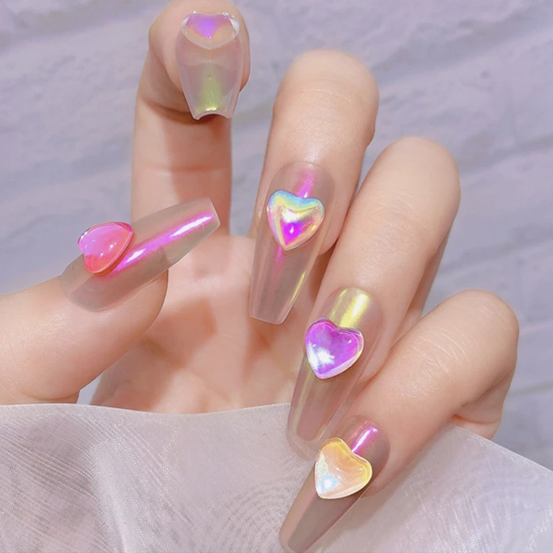 

2021 20pcs 3d Hearts Glass Stone Candy Color Crystal Diy Manicure Beads Nail Art Rhinestone Lovely Fingertip Decoration