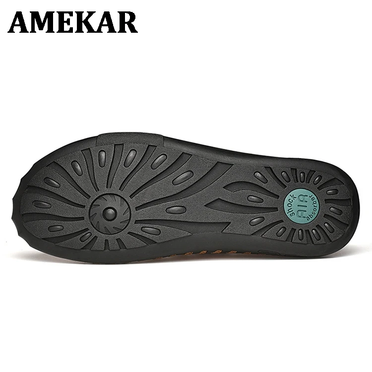 

Big Foot Genuine Leather Shoes For Men's Breathable Trendy Soft-Soled Large Size 12 Casual Handmade Brand Moccasins Black Summer