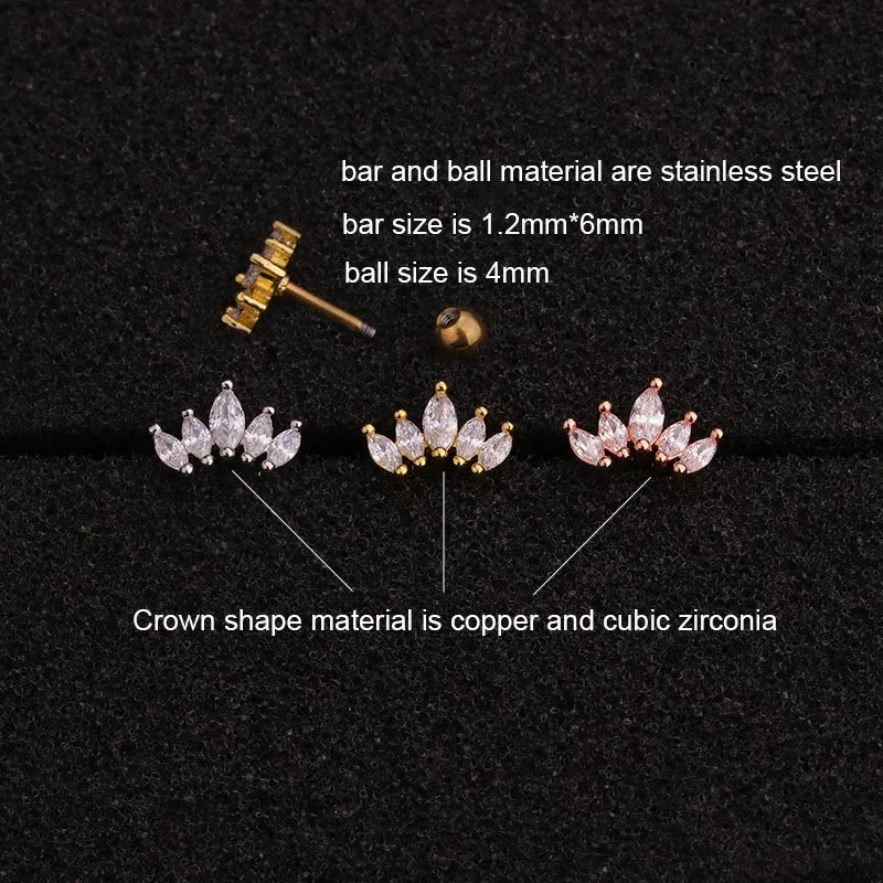 TTLIFE Stainless Steel Earrings Teardrop Zircon Tragus Helix Daith Cartilage Rook 16G Piercing earring Jewelry For women Gifts | Украшения