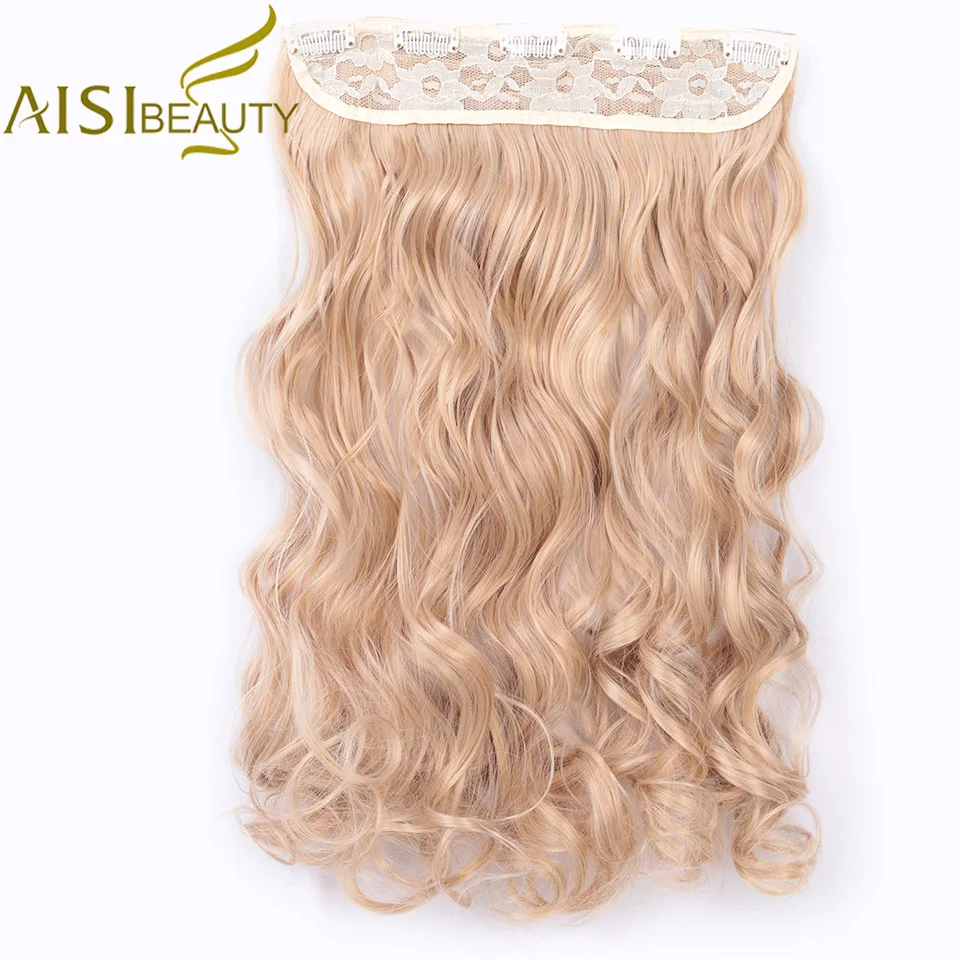 AISI BEAUTY, синтетические волнистые волосы для наращивания, 24 дюйма, 120 г, 5 клипов, цельные, блонд, коричневый, накладные волосы для женщин