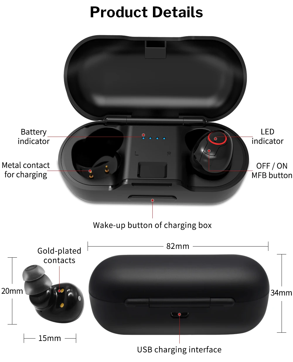 Bluetooth наушники 5,0 настоящие беспроводные наушники гарнитура Bluetooth стерео спортивные наушники с микрофоном зарядная коробка гарнитура