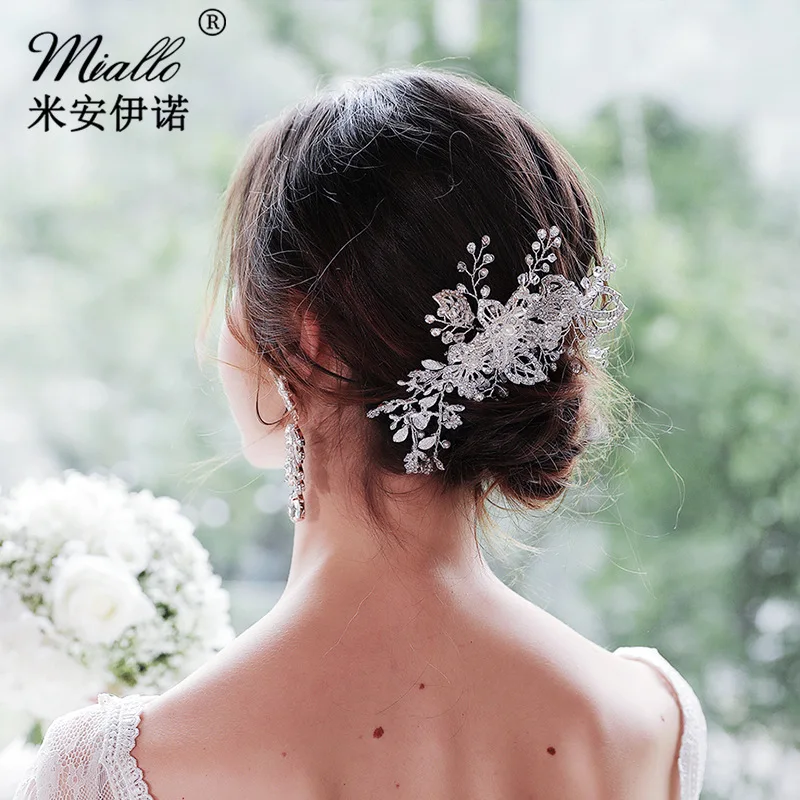 

Exaggerated Bridal Headdress High-Grade Alloy Flower Hand-Set Crystal Hair Comb Factory Direct Wedding Ornament