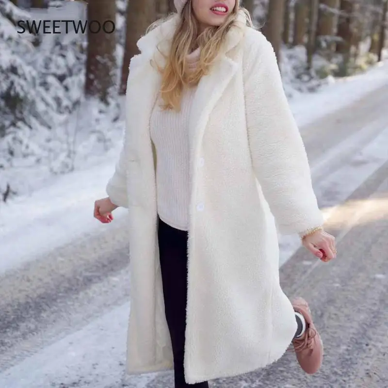 Faux Fur Teddy Coat Women Autumn 2021 Casual Female Winter Long Jacket Thick Warm Outwear Long Sleeve Fur jaqueta feminina