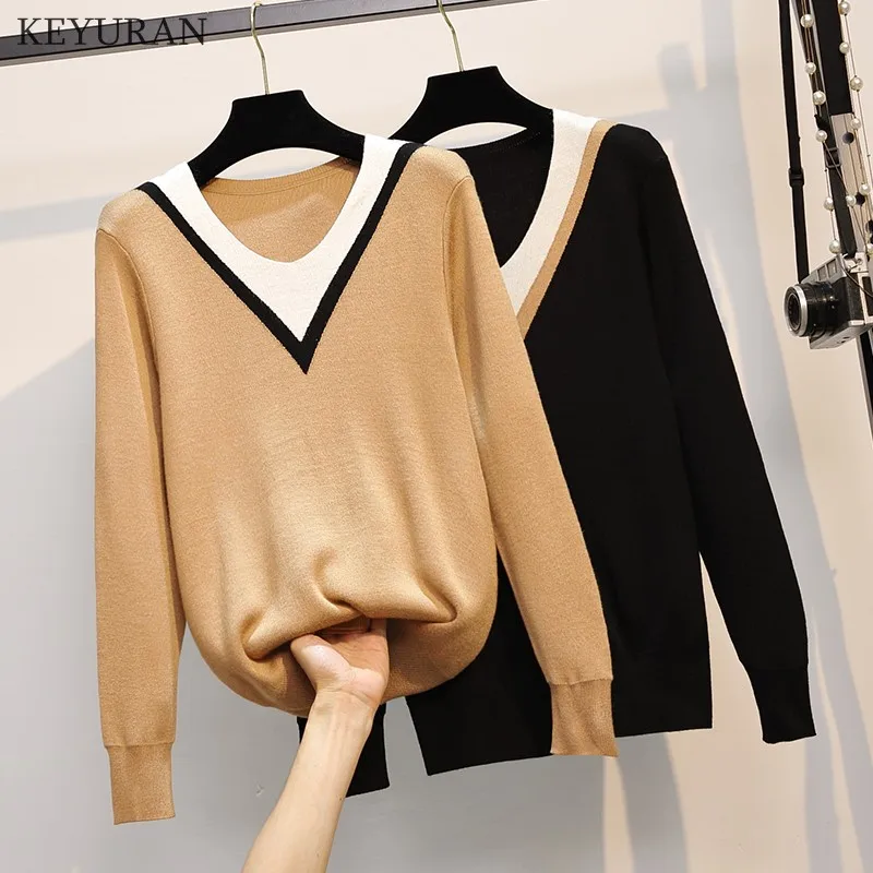 

2021 Sweater V-Neck Women Fashion Autumn Cashmere Wool Knit Sweater V-Neck Slim Sexy Pullovers Coat Female Blouse Knit Sweater