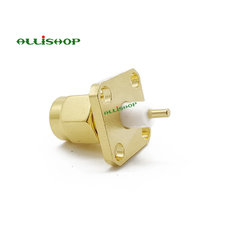 Штекер SMA с 4 отверстиями панельный разъем RF коаксиальный адаптер золотого цвета