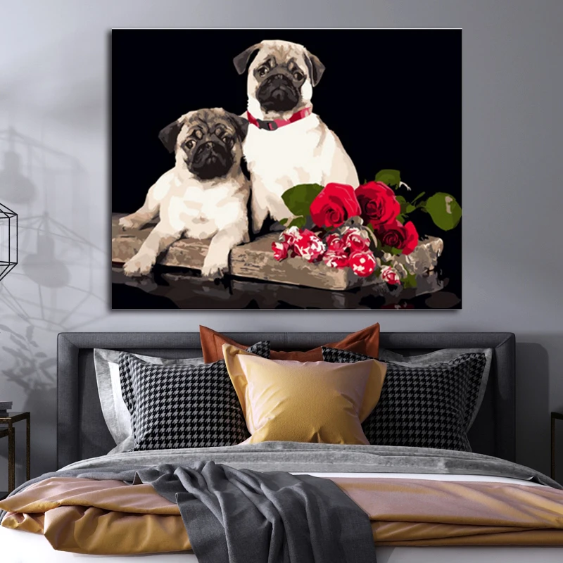 DIY картинки для раскраски по номерам с собаками Картина Рисунок Рельеф Живопись в