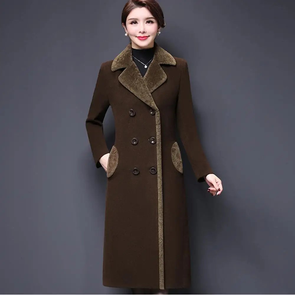 Женская шерстяная накидка двубортное длинное удлиненное теплое зимнее пальто с