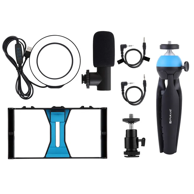 Blue Держатель для мобильного телефона Штатив для микрофона Vlogging Rig светодиодный кронштейн с кольцом для освещения подставка для телефона Аксессуары для фотосъемки - Цвет: Blue
