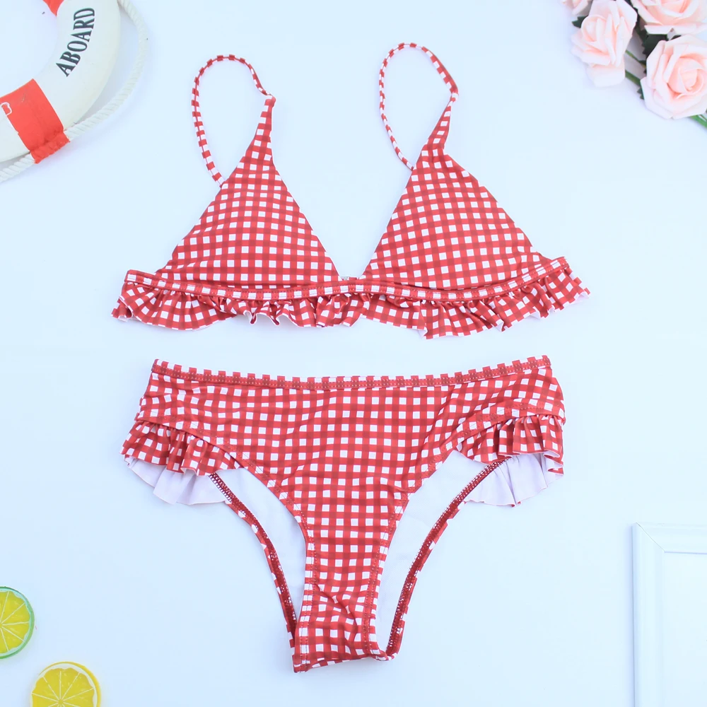 

TW722 Factory Wholesale Plaid Swimsuit Bikini Set Women Ruffle Swimwear Banting Suit Beachwear 2021 Sexy Bikinis swimsuit