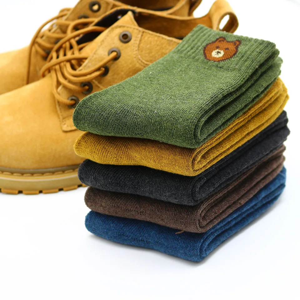 Winter New Women's Thick Warm Color Embroidery Bear Wool Fashion  Multicolor Harajuku Retro High Quality  Cotton Socks