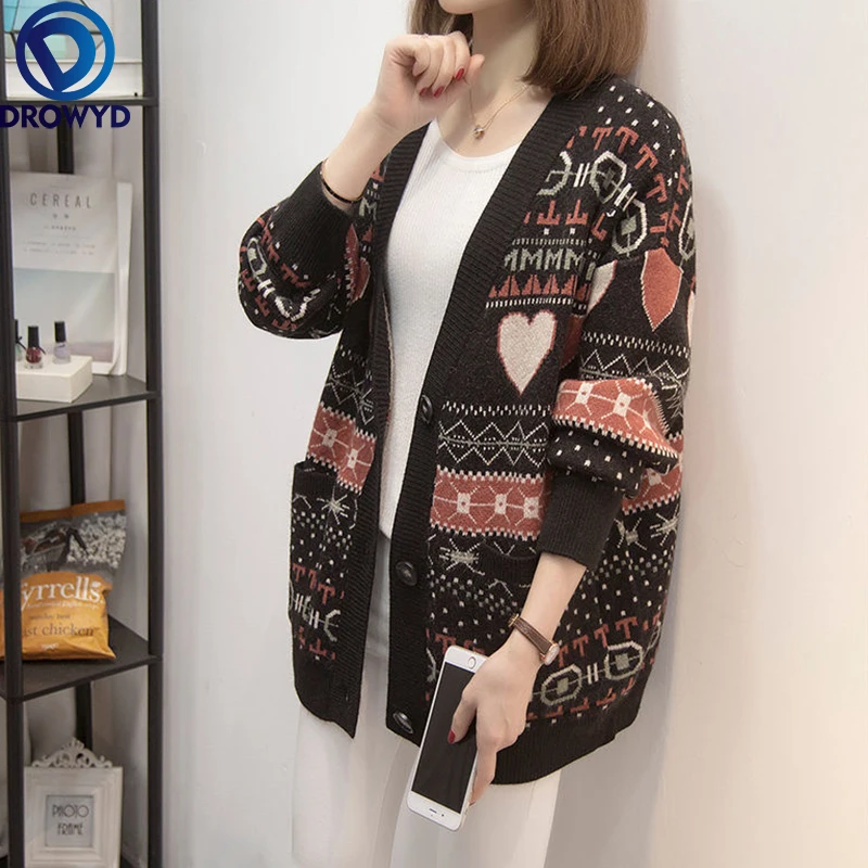 

Fashion V-neck Knitted Cardigan Women's Autumn and Winter 2021 New Loose and Lazy Outer Wear Jacket Thick Retro Sweater Jacket