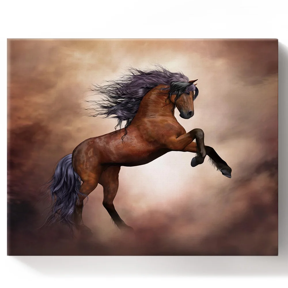 Краски по номерам бегущая лошадь коричневая Картина маслом животных Набор цифр