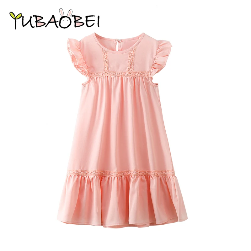 

Summer Girls Cotton Pink Dress Kids Ruffle Elegant Princess Dresses Party Frocks 2121 Korean Style Big Girls Clothes 4 - 14 Yrs