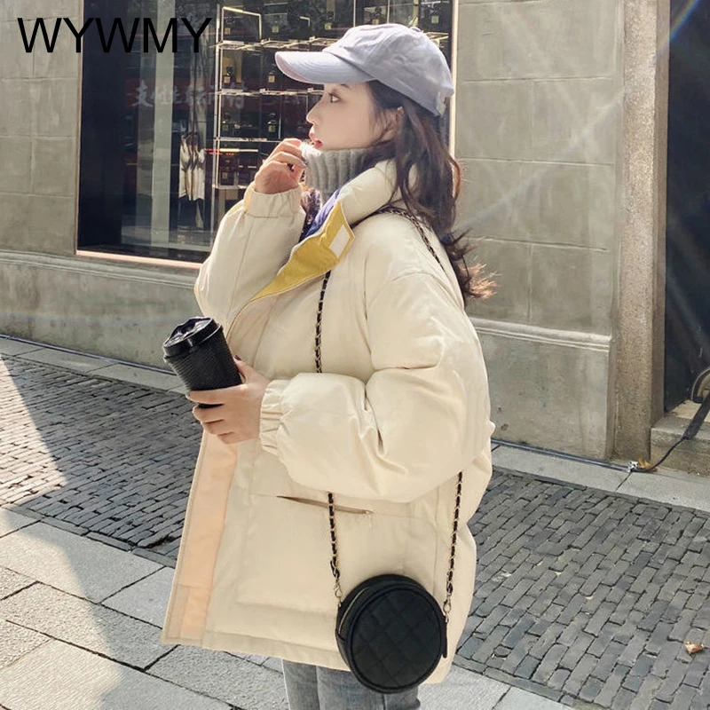 WYBWMY Women's Down Padded Jacket 2021 New Korean Casual Loose Jacket Coat Female Student Bread Thicken Outwear Autumn Winter