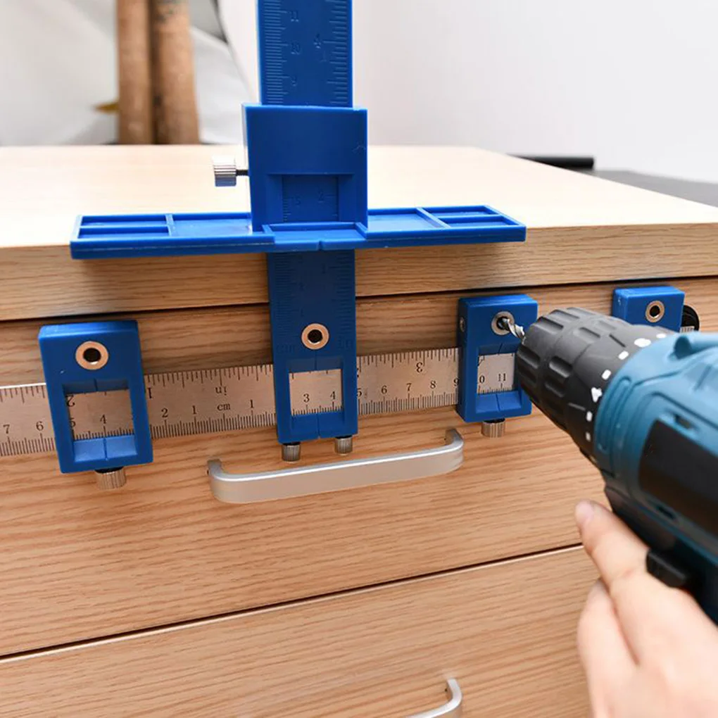 

Multifunctional Furniture Carpentry Punch Locator Drill Guide Ruler Woodworking Hole Locator Adjustable Drilling Positioner Tool