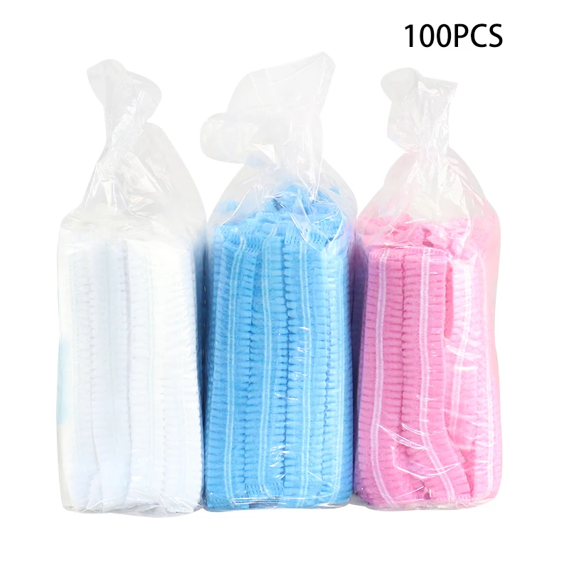 

Hot 100 Pcs Disposable Caps Shower Clear Waterproof Hat Pleated Anti Dust Hat Women Bath Bonnet Hair Salon Beauty Tools