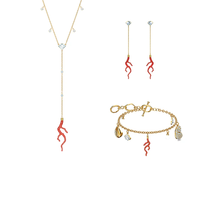 

SWA Necklace Bracelet Earrings New Shell Coral Set Glamorous Ocean Red Coral Ornaments Women's Jewelry Gifts Free Shipping
