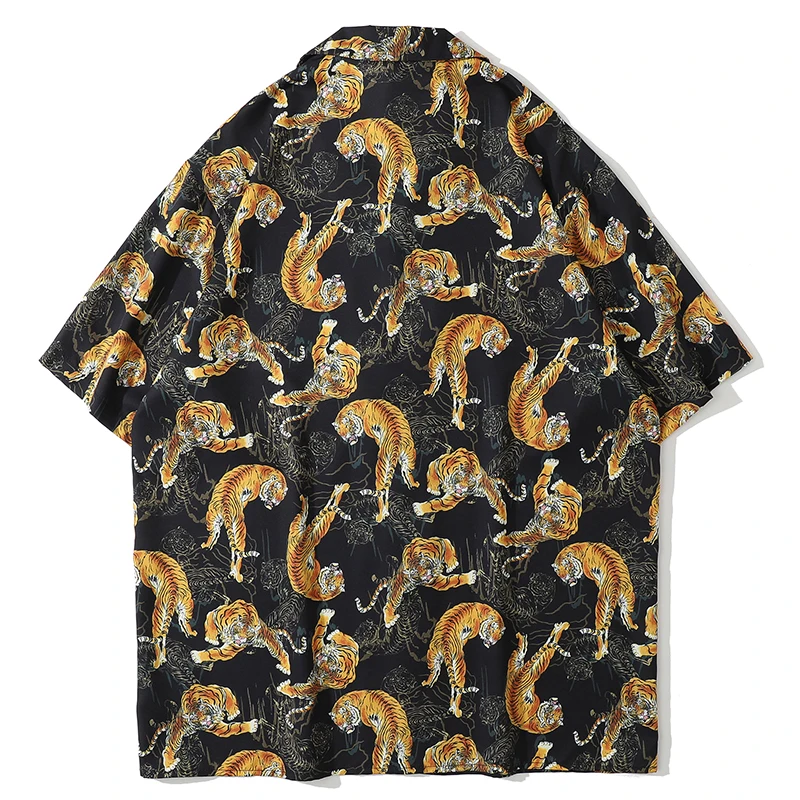 Гавайская пляжная рубашка с тигром и звериным принтом Мужская модная на