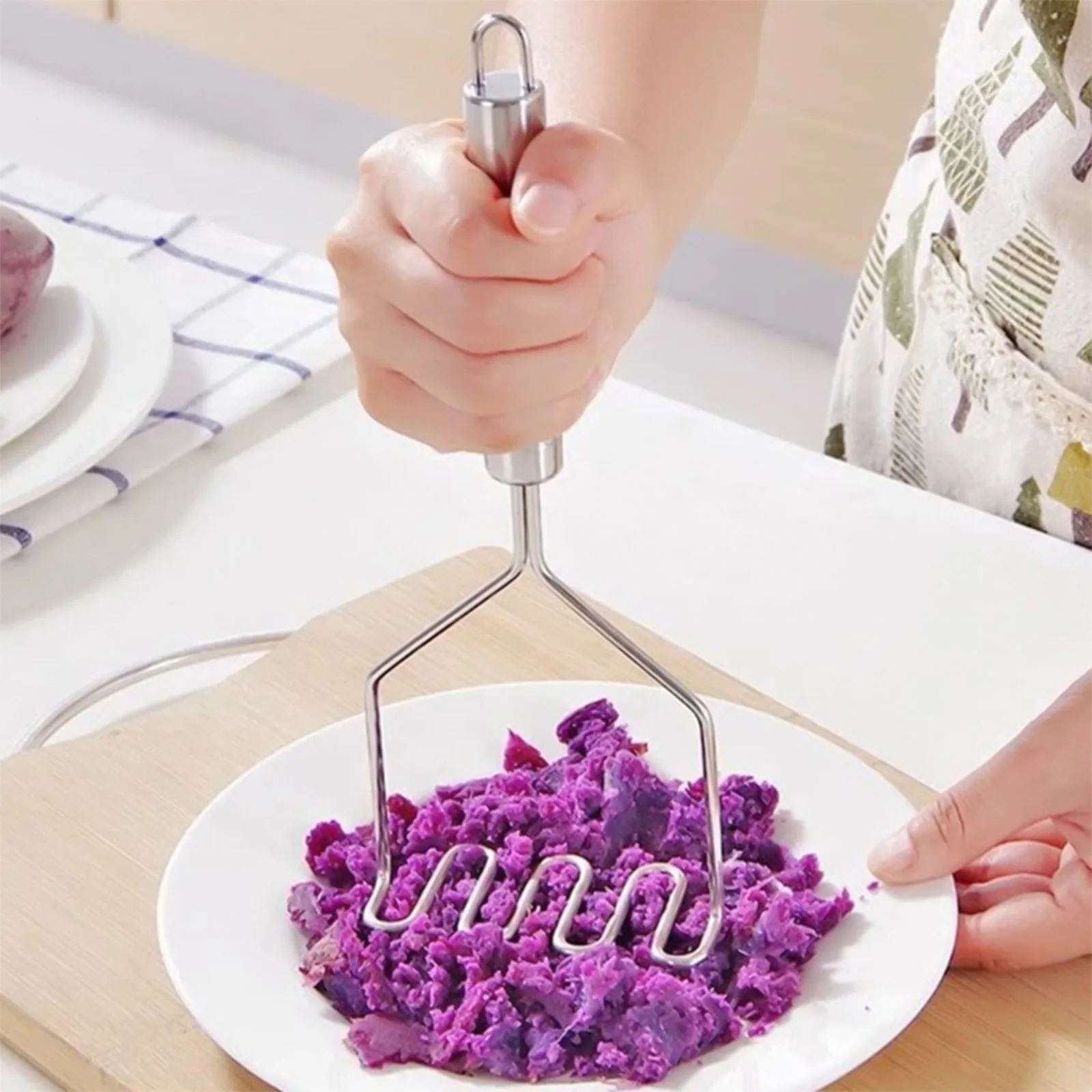 

Potato Masher Cutter Tool Fruit Vegetable Chopper Stainless Steel Wave Shape Press Crusher Restaurant Kitchen Gadgets Peeler