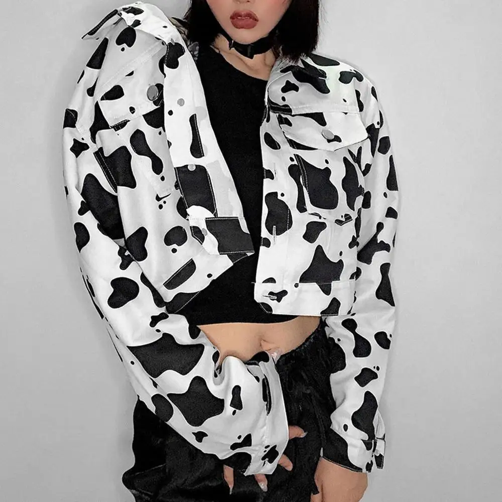 Женская куртка на пуговицах с длинным рукавом и принтом животных | одежда