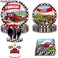 racing theme party disposable tableware checkered paper plates cups napkins tablecloth boys race car birthday party supplies