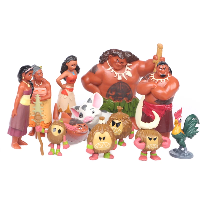 

12Pcs/Set Disney Movie Moana Anime Demigod Maui Waialiki Heihei Chief Tui Sina Tala Action Figure Dolls Model Kids Gift