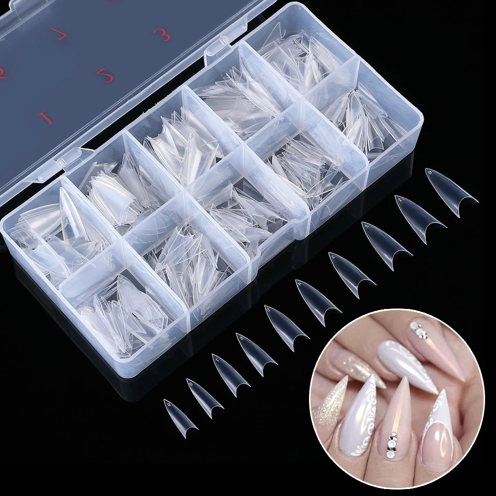 

500Pcs/box Stiletto Nail Tips Sharp Ending Fake Nails Artificial Acrylic Full Cover False Nails Press On Nails Clear Fingernails