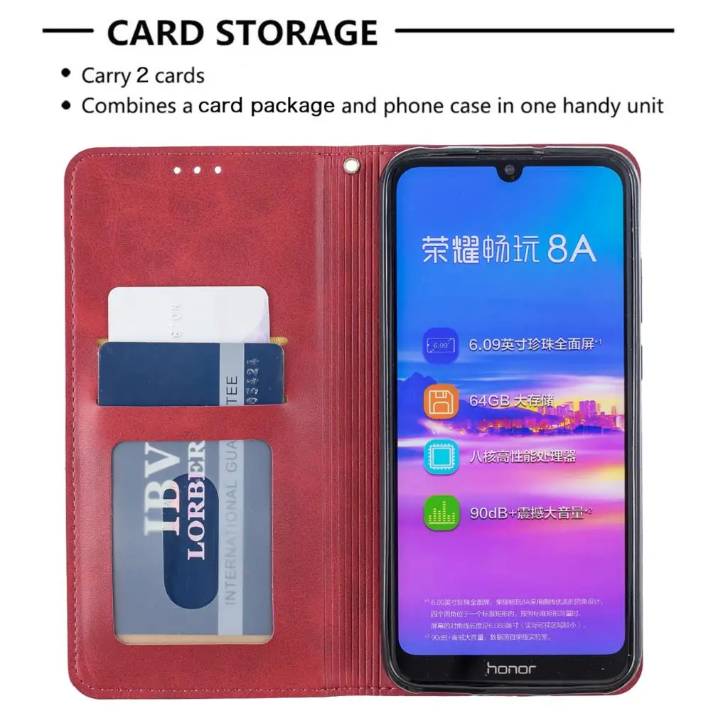 Цветной чехол для телефона estuche huawei Y6 2019 PU кожаный флип бумажник etui Honor 8A Play Movil