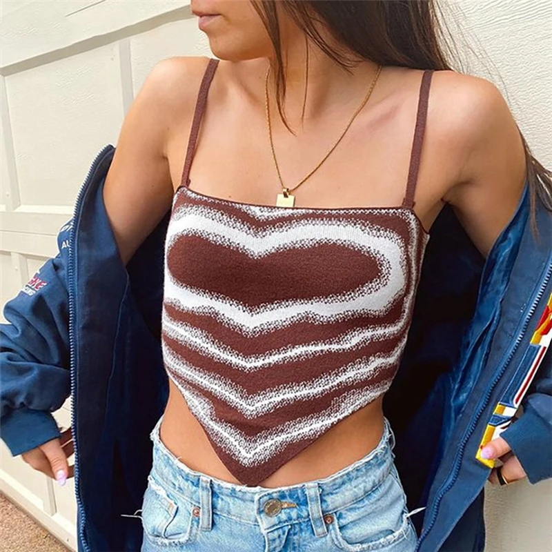 

Y2K Aesthetic Heart Knitted Corset Backless Tie Up Cami Tie Dye Crop Top 90s Vintage Women Sweats Mini Vest Summer Clothes