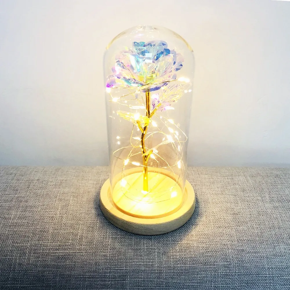 Светодиодный ночсветильник в виде цветка из золотой фольги стеклянный купол с