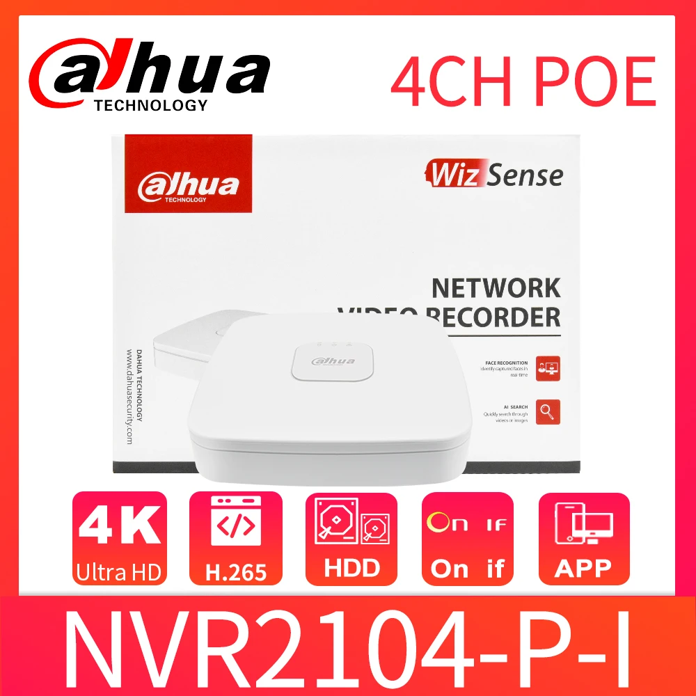 

Сетевой видеорегистратор Dahua NVR POE, 4 канала, 4K, сетевой видеорегистратор с функцией управления питанием 1U WizSense, система наблюдения с удаленны...