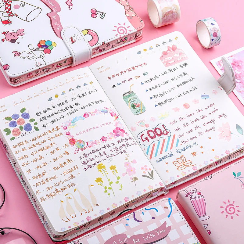 Милый цветной внутренний блокнот с мультяшным принтом из искусственной кожи